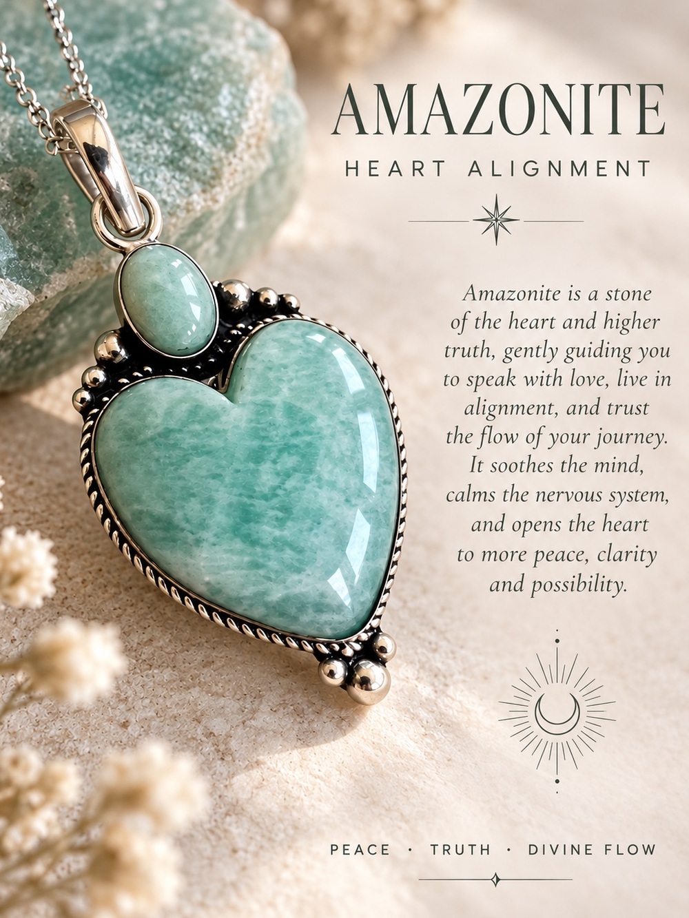 925 Divine Flow AMAZONITE Heart ❤️ Pendant Necklace